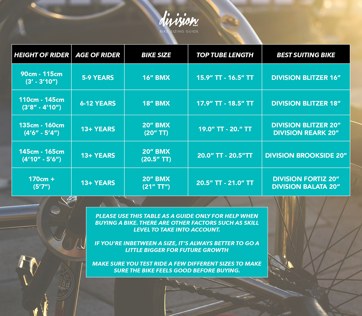 Division Bike Sizing Guide